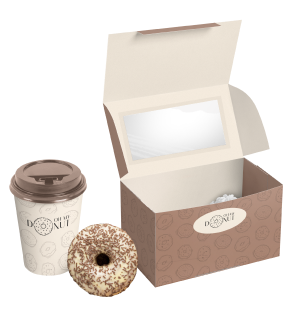 Coffee and bow with donuts